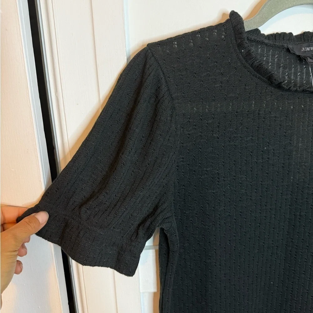 Nwt J.Crew Black Puff Sleeve Pointelle Top